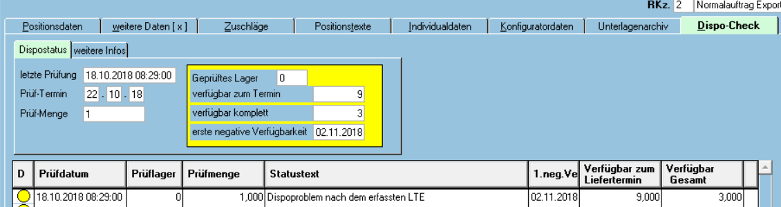 Informationen Dispo Status in cimERP Dispostatus in cimERP. Screenshot